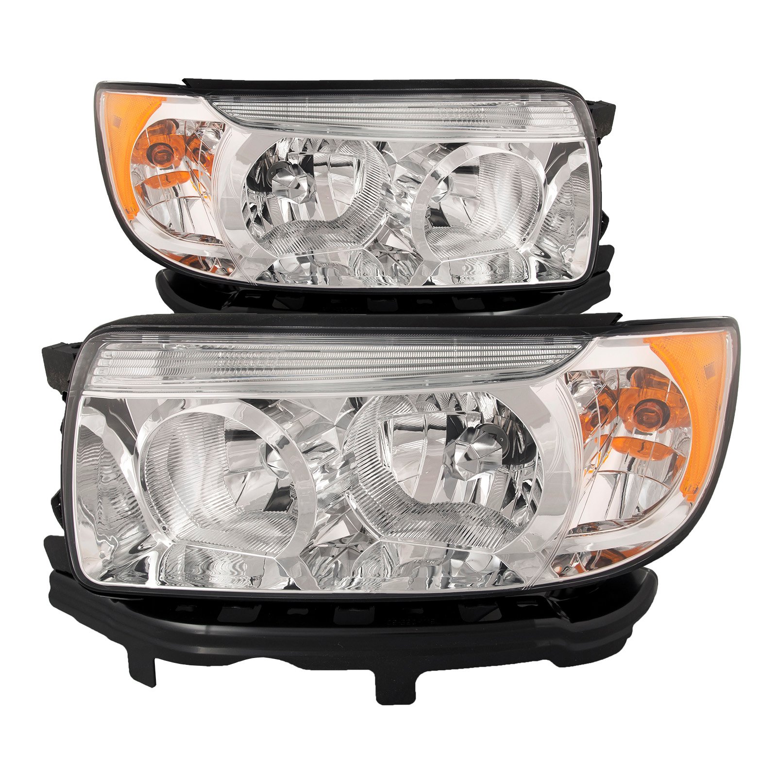 Headlight Fits Subaru Forester 2006-2008 Includes Left Driver and Right Passenger Side Chrome Housing Halogen Headlamps