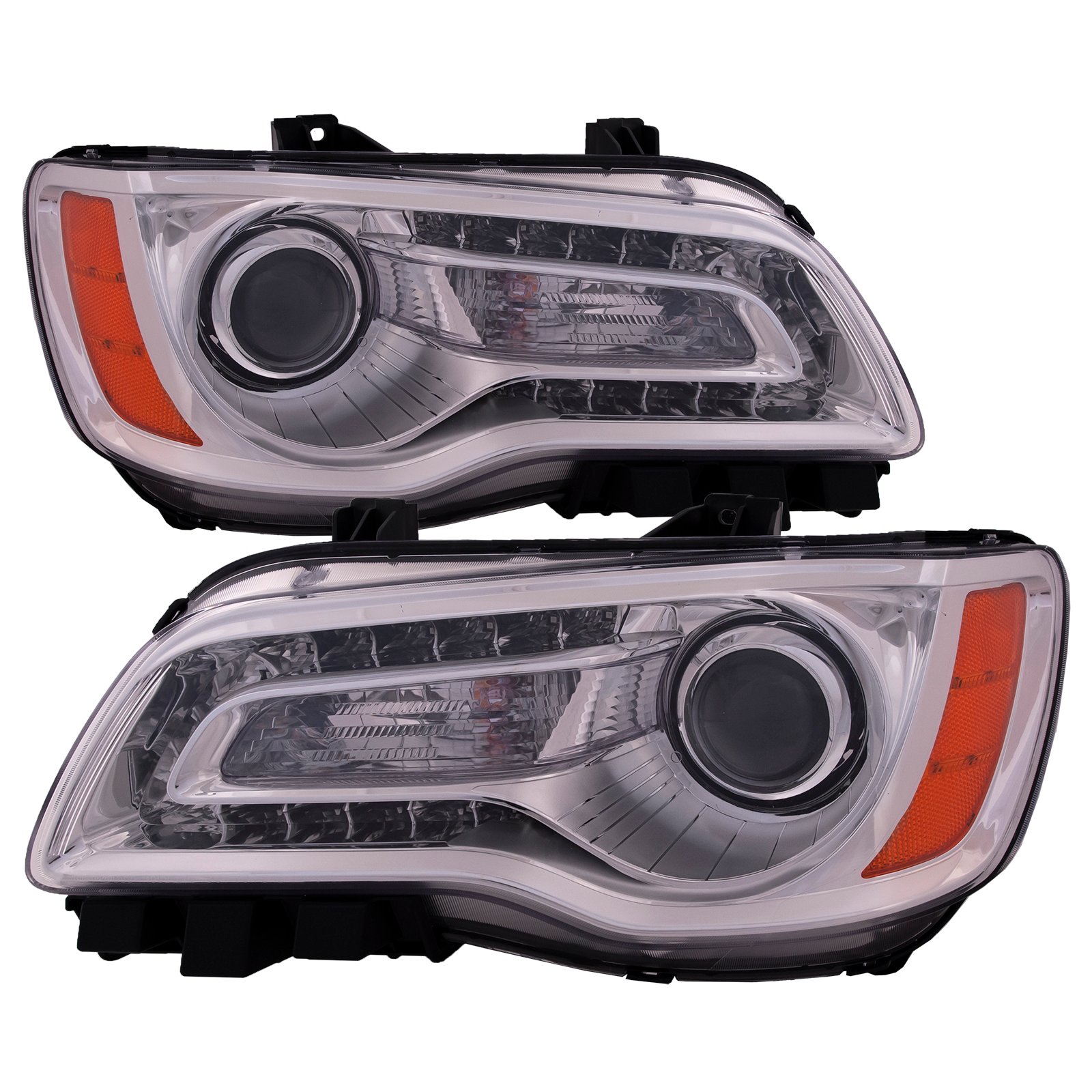 Headlight Halogen Chrome Bezel CAPA Certified Left And Right Pair Fits 2011-2014 Chrysler 300 Sedan