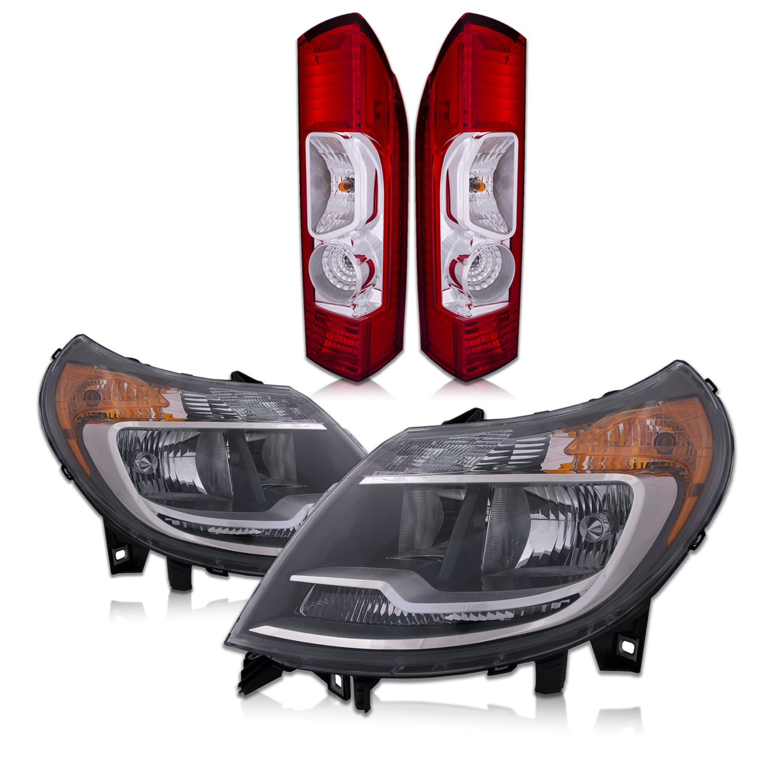 Pair Of Headlights For 2015-2023 Ram ProMaster City – Left & Right, Halogen, Black Housing – Replaces 68469416AA & 68469415AA