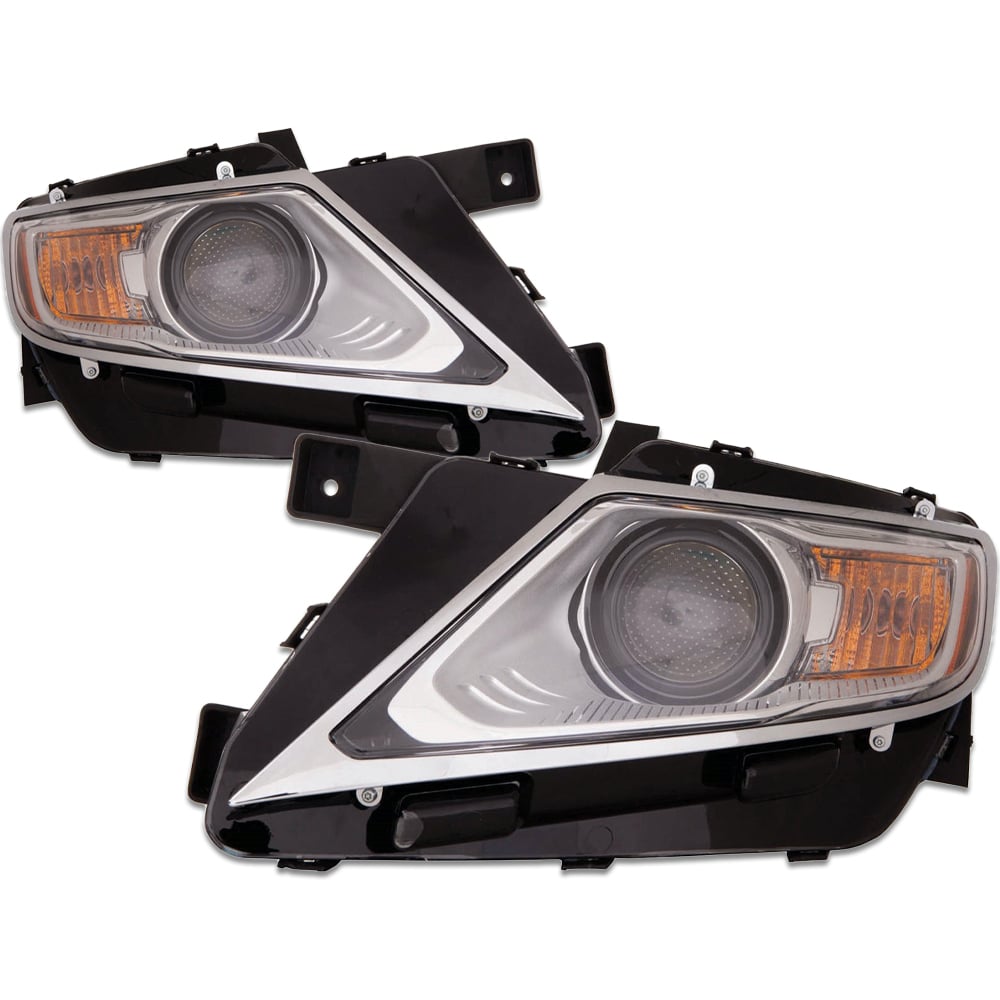 Headlight Set Compatible With Lincoln MKX 2011-2015 CAPA Certified Left Driver And Right Passenger Side Halogen Chrome