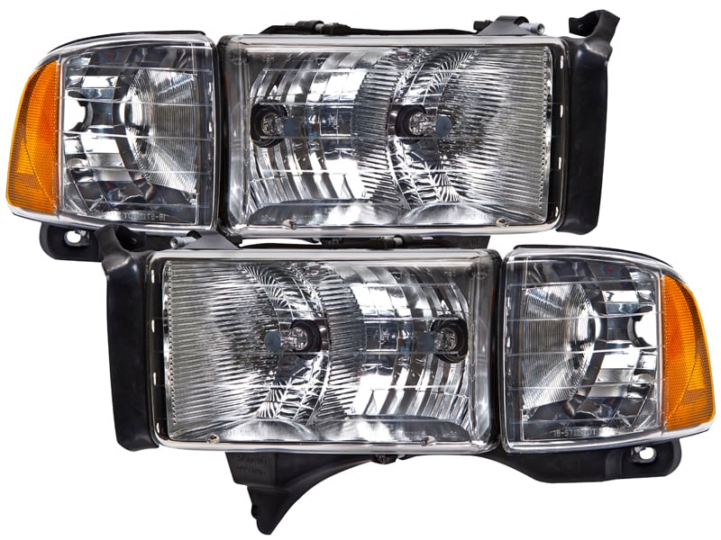 PERDE Chrome Housing Halogen Headlights With Performance Lens Compatible with Dodge Ram Sport 1500 2500 3500 Includes Left Driver and Right Passenger