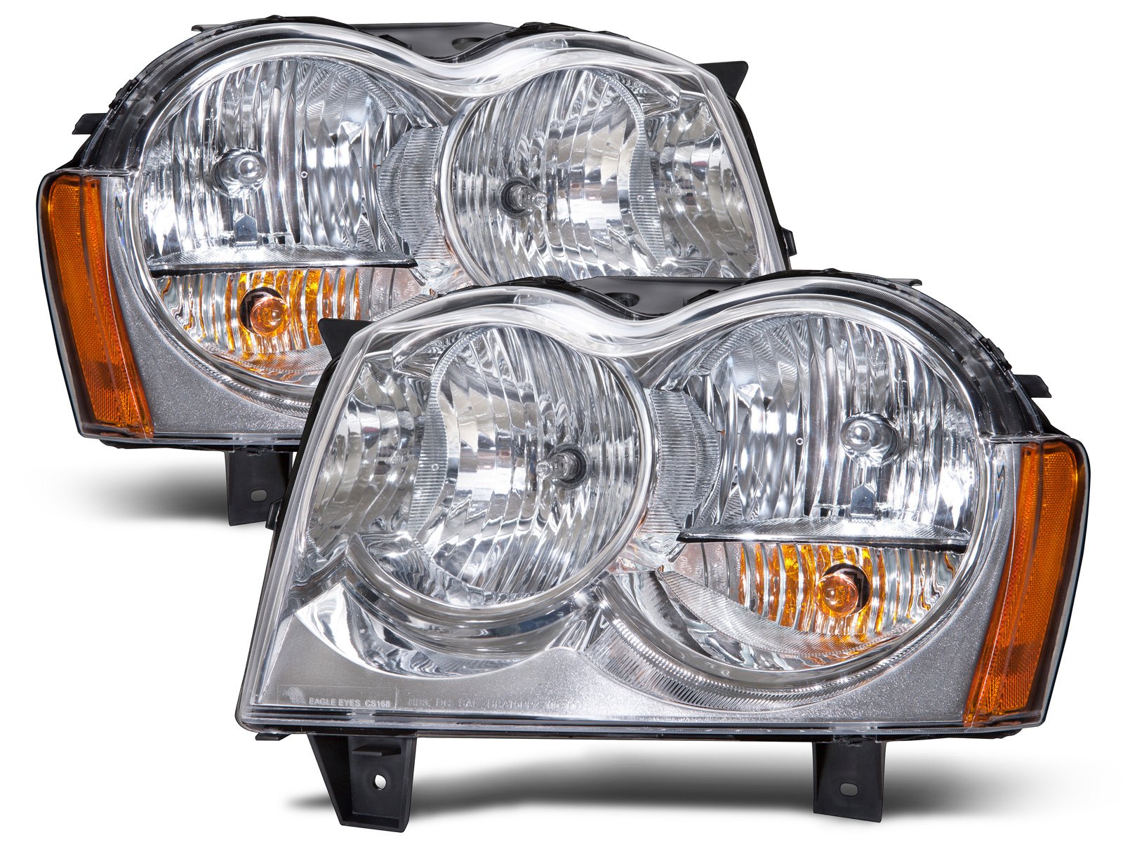 Headlights Fits Jeep Grand Cherokee 2005-2007 Includes Left Driver and Right Passenger Side Chrome Housing Halogen Headlamp