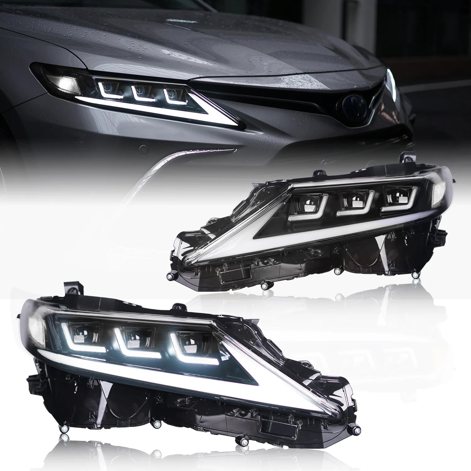 Faros Delanteros Para Toyota Camry 2018-2022 - Kit Completo Izquierdo Y Derecho, Halógeno, Color Negro
