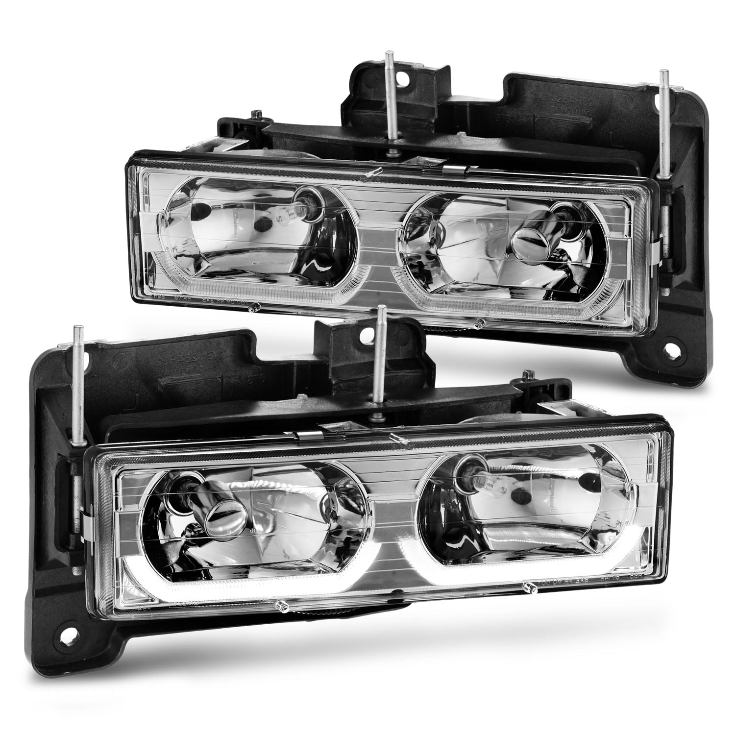 Halogen Crystal Headlight Set with LED Low-Brow and Chrome Housing