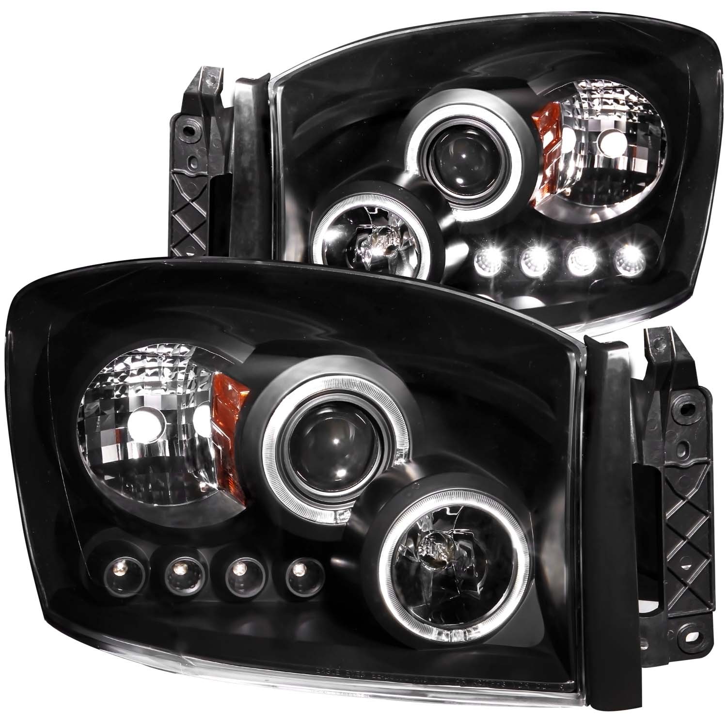 Headlight Set For 2006-2008 Dodge Ram 1500 - Left & Right Black Housing With Bulbs