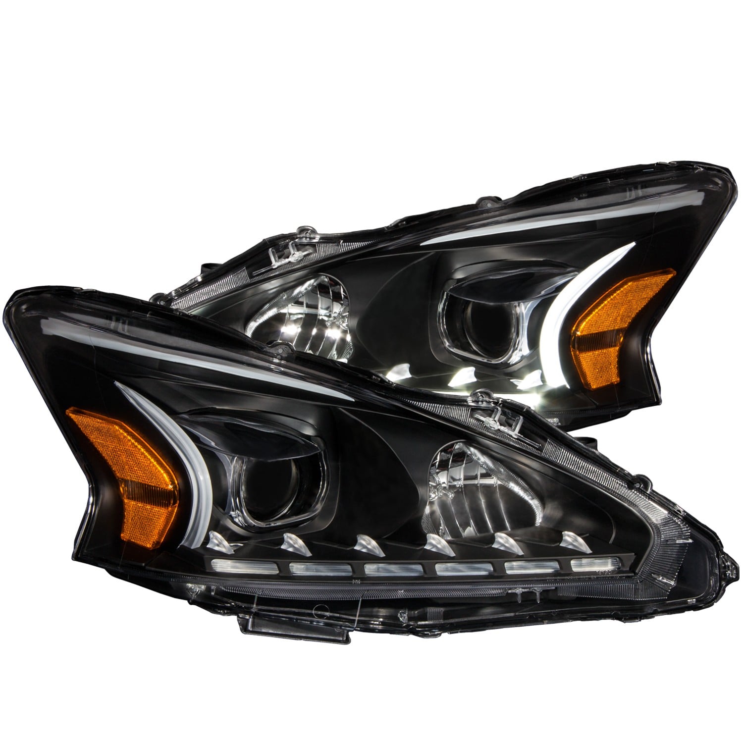 Pair Of Black & Amber Halogen Headlights For 2010-2012 Nissan Altima Sedan