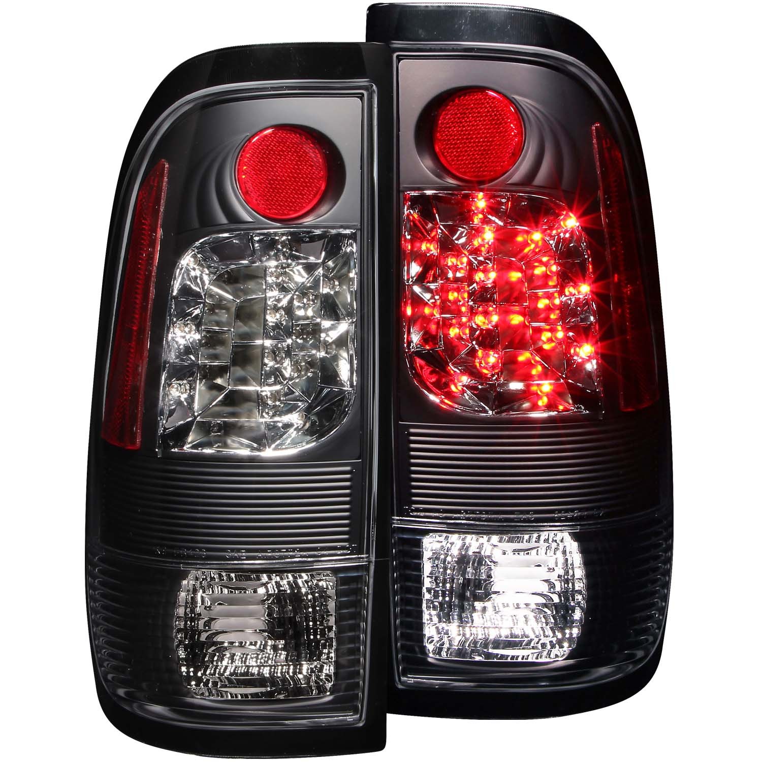 DEPO Tail Light Set For 1999-2007 Ford F-250 Super Duty – Driver & Passenger, Red Lens, Black Housing, Incandescent