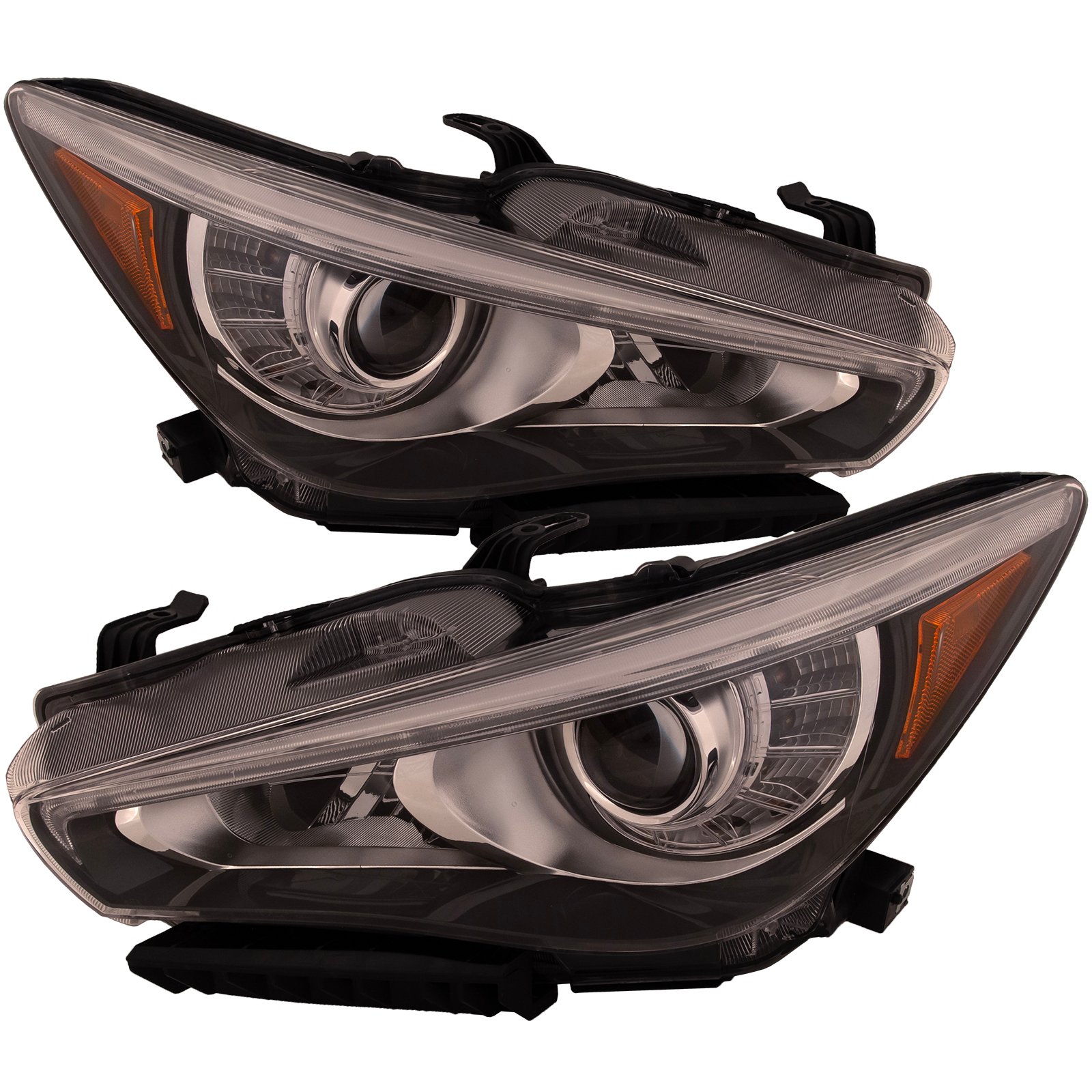 Headlight Set Fits Infiniti Q-50 14-17 LED Headlamps With Clear Lens and Black Housing
