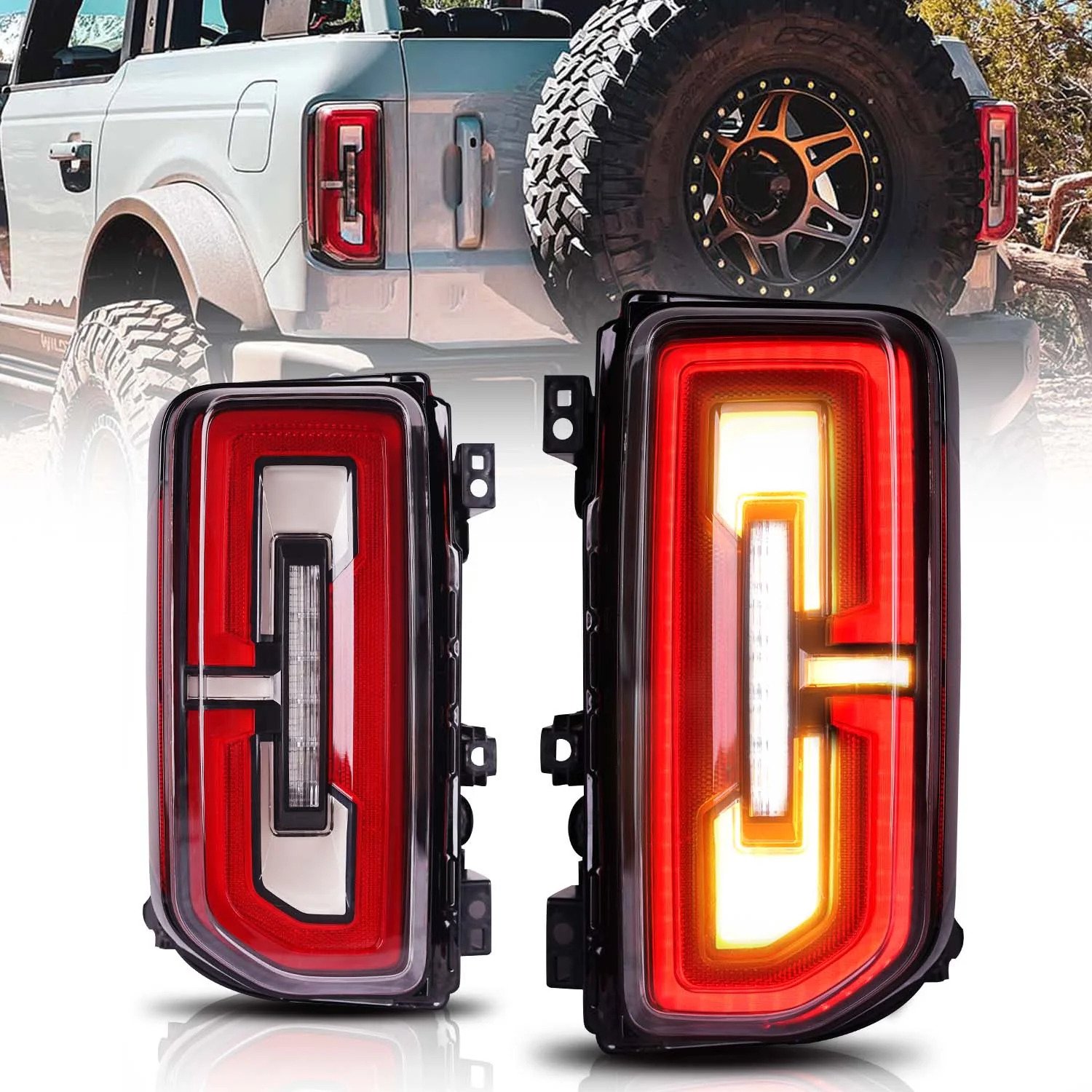 LED Tail Light Set with Red Lens for 2021-2024 Ford Bronco