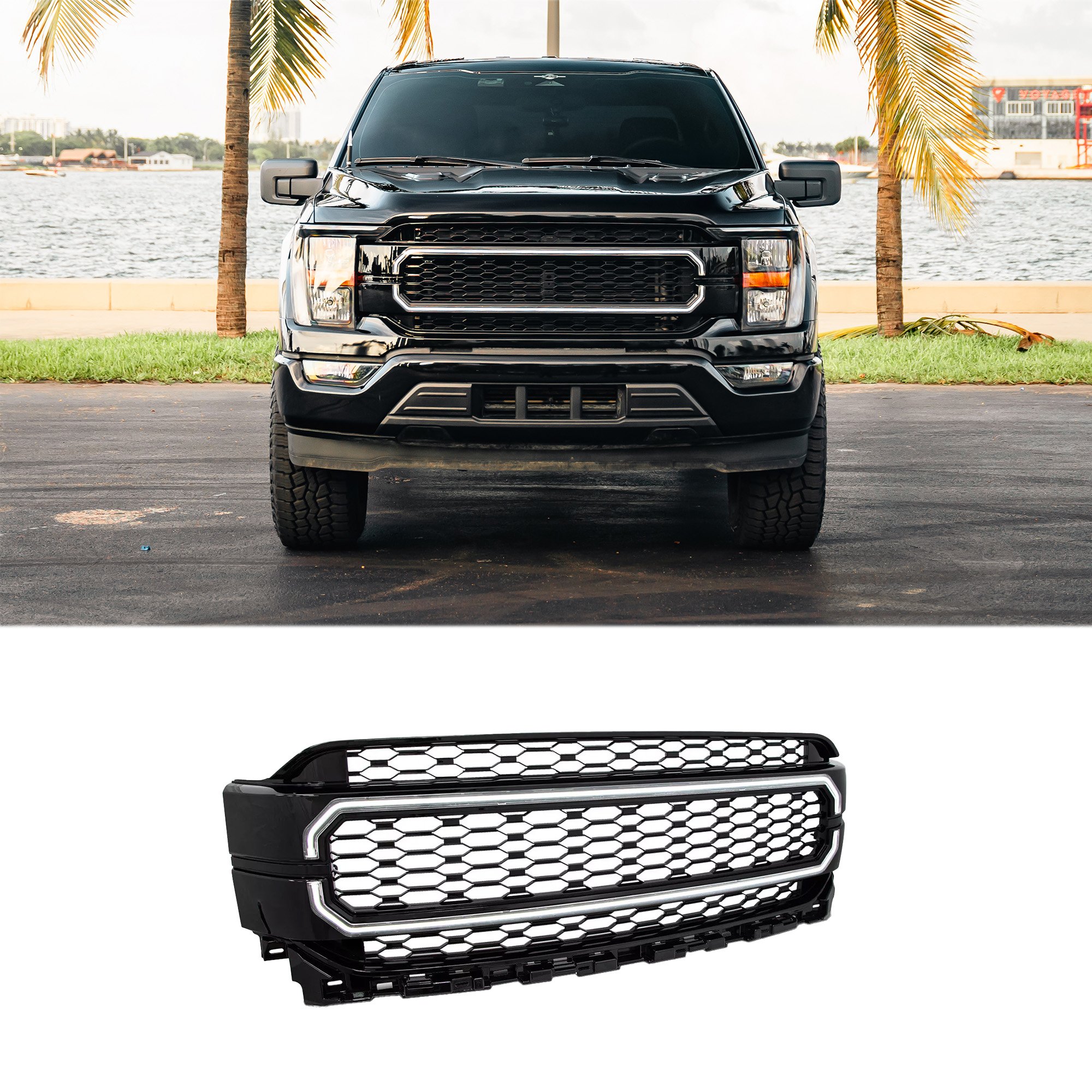 Grille with LED DRL and Startup Sequence for 2021-2023 Ford F-150