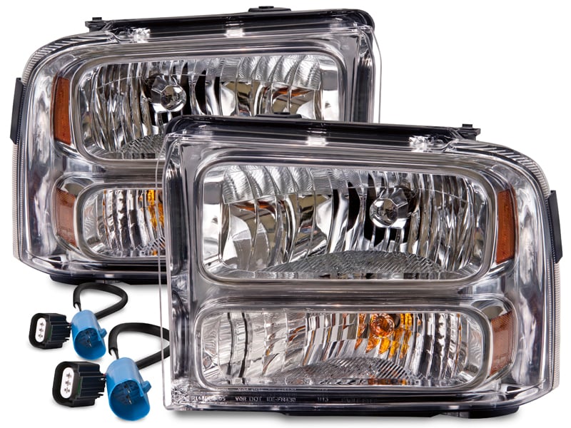 Headlights Fits Ford Excursion F-250 Super Duty F-350 F-450 F-550 Includes Driver and Passenger Side Chrome Halogen Headlamps Housing Conversion Kit MODIFICATIONS REQUIRED