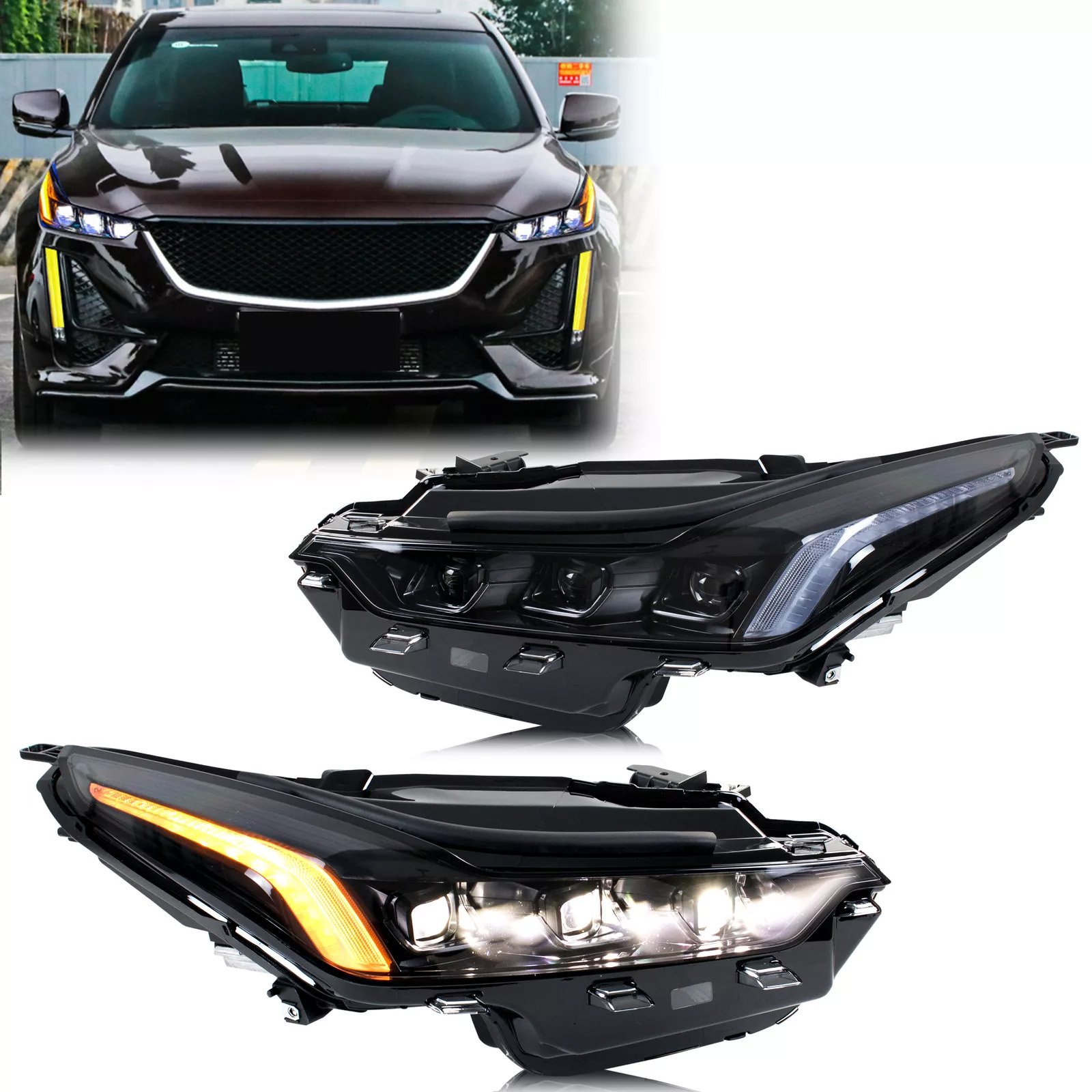 LED Headlight Set with Sequential Turn Signal for 2020-2024 Cadillac CT5