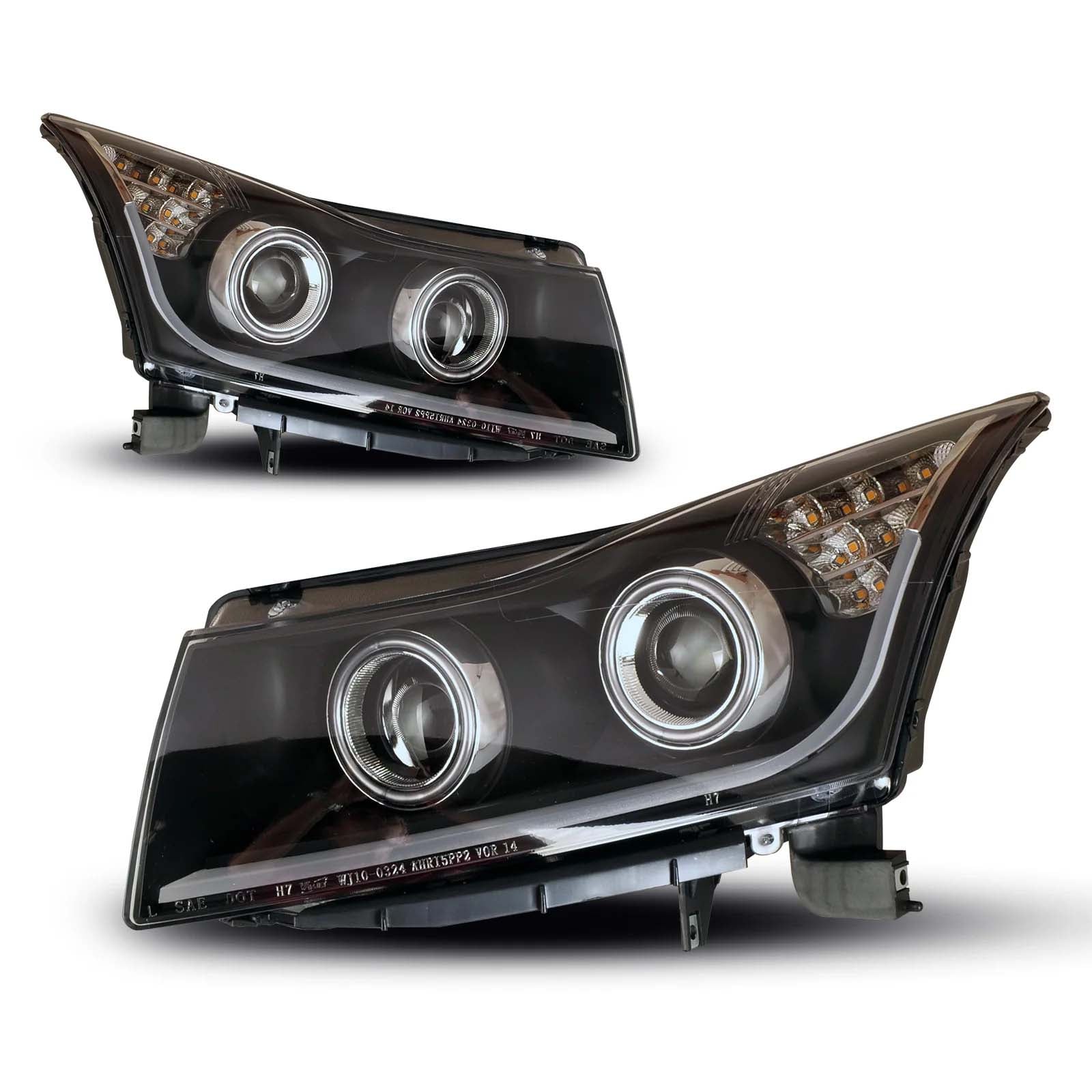 Black Halo Projector Headlight Set With LED DRL For 2011-2015 Chevrolet