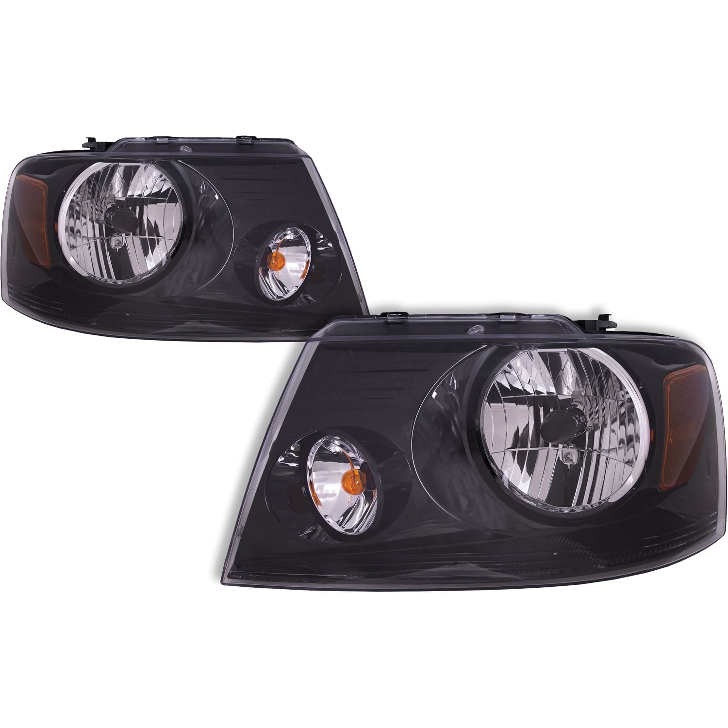 Headlights Depot 06-08 Ford F-150 Harley Edition Black Housing Headlight Set CAPA Certified