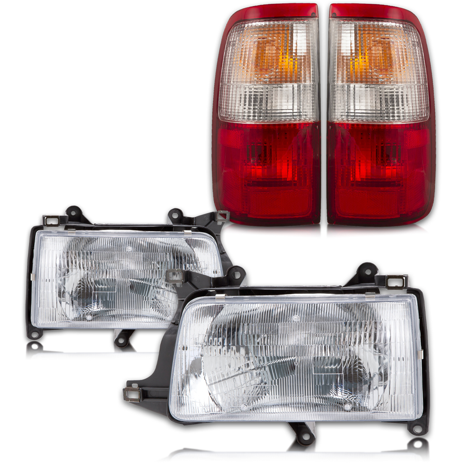 Headlight and Tail Light Set Halogen Chrome Pair Fits 1993-1998