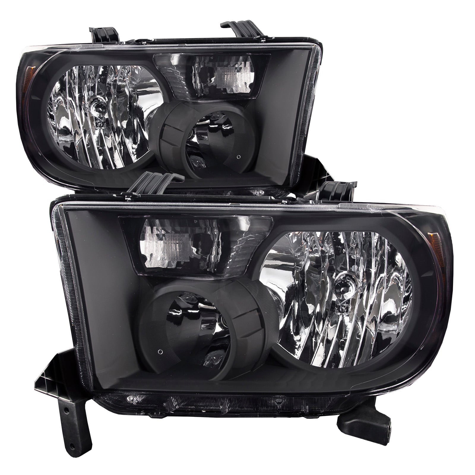 Headlights Fits Toyota Sequoia Tundra 2007-2017 Black Housing Halogen Left Driver and Right Passenger Side Headlamp Assembly