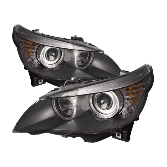 Headlights Set Halogen Black Housing Fits 2008-2010 BMW 5 Series E60 ...