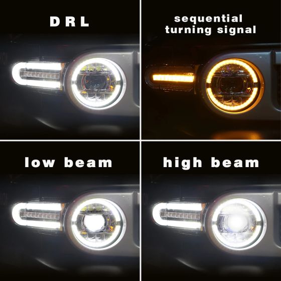DNA MOTORING Black Headlights With LED DRL & Sequential Turn Signal For 2007-2014 Toyota FJ Cruiser