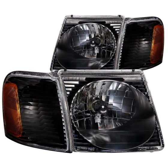 Pair Black LED Strip Projector Headlights For 2002-2005 Ford Explorer - Halogen Bulbs Included, DOT/SAE Certified