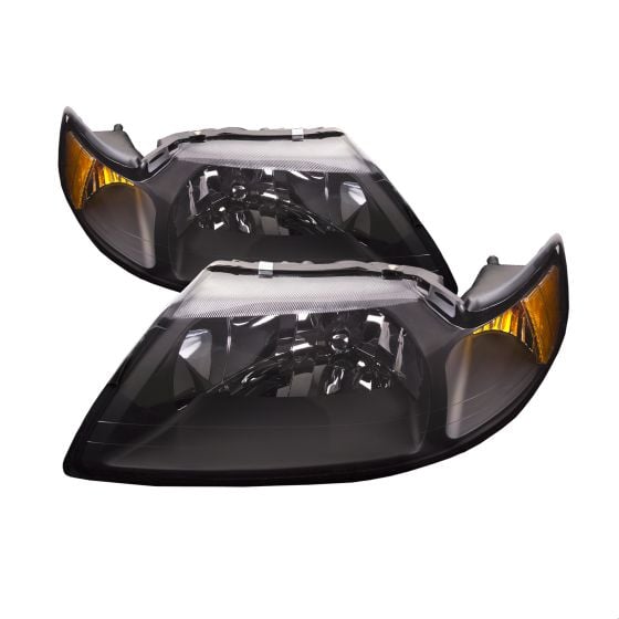 PERDE 99 04 Ford Mustang Performance Headlights Set Black Amber Side Markers Clear Lens