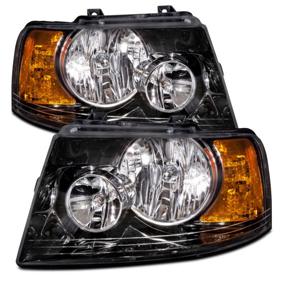 Pair Of Headlight Assemblies For 2003-2006 Ford Expedition Sport Utility – Black Housing, Clear Lens, Halogen