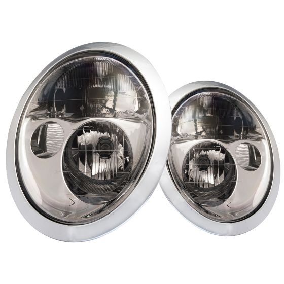 Perde Compatible with Mini Cooper Headlights Set Chrome Housing with Performance Lens No Headlight Washers