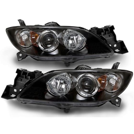 PERDE Headlight Set Fits 2004-2009 Mazda 3 Sedan Halogen w