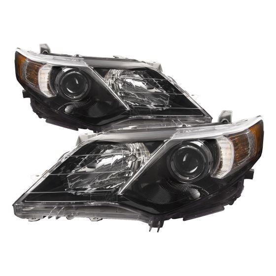 Headlamps Pair Fits 2012-2014 Toyota Camry SE Model Halogen Headlights  Black Housing Set Left Driver Right Passenger