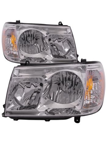Headlights Fits Toyota Land Cruiser 2006-2007 Includes Left Driver and Right Passenger Side Chrome Housing Halogen Headlamp
