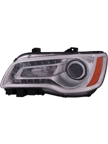 Headlight Halogen Chrome Bezel CAPA Certified Left Hand Driver Side Fits 2011-2014 Chrysler 300