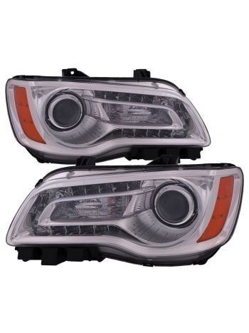 Headlight Halogen Chrome Bezel CAPA Certified Left And Right Pair Fits 2011-2014 Chrysler 300 Sedan