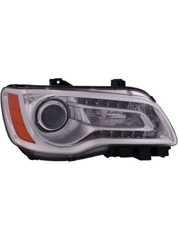 Headlight Halogen Chrome Bezel CAPA Certified Right Hand Passenger Side Fits 2011-2014 Chrysler 300