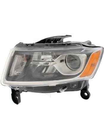 Halogen Headlight Chrome Bezel Standard Type Left CAPA Certified Fits 2014-2016 Jeep Grand Cherokee