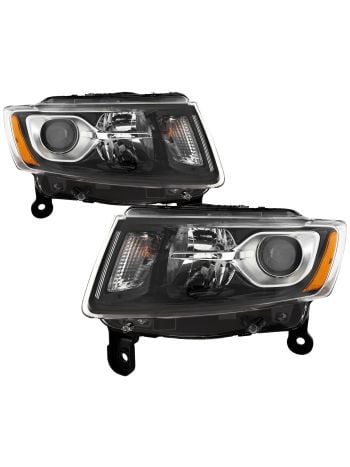 Headlights Set Halogen Black Left Right CAPA Certified Pair 2014-2016 Jeep Grand Cherokee