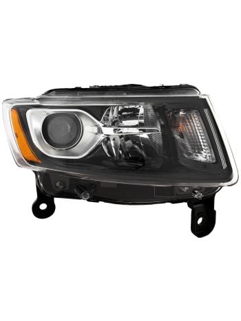 Headlight Fits 2014-2016 Jeep Grand Cherokee Halogen Black Bezel CAPA Certified Right Passenger Side Headlamp Assembly