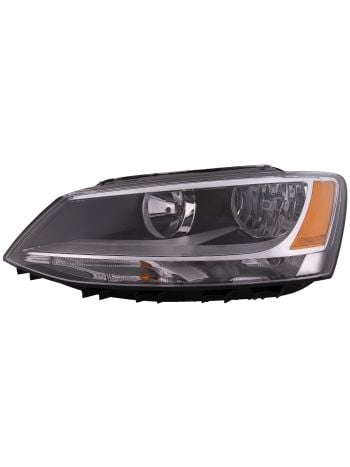 Pair Of Left + Right Halogen Headlight Assemblies For 2011-2018 VW Jetta – Factory Style, Black Housing