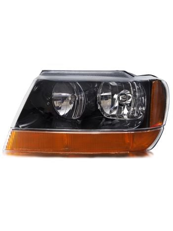 1999-2004 Jeep Grand Cherokee/Laredo 99-01 Driver Side Black Halogen Headlight w/Amber Signal Light Left Headlamp Assembly