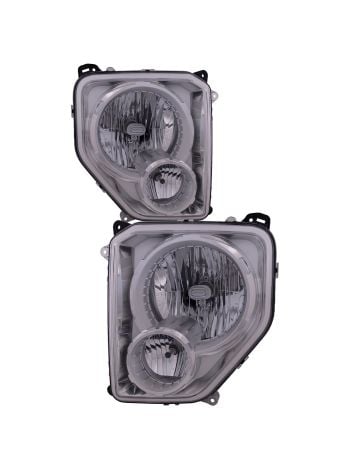Headlights Pair Fits Jeep Liberty 08-11 Left Right Halogen Lamps And Fog Lights With Clear Lens and Chrome Housing