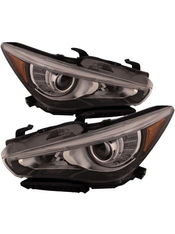 Headlight Set Fits Infiniti Q-50 14-17 LED Headlamps With Clear Lens and Black Housing