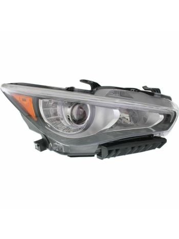 Headlight Fits Infiniti Q-50 14-17 Right Passenger Side LED Headlamp With Clear Lens and Black Housing