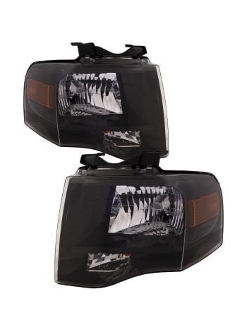 Headlights Set Fits 07-14 Ford Expedition Pair Halogen Lamps Black Housing