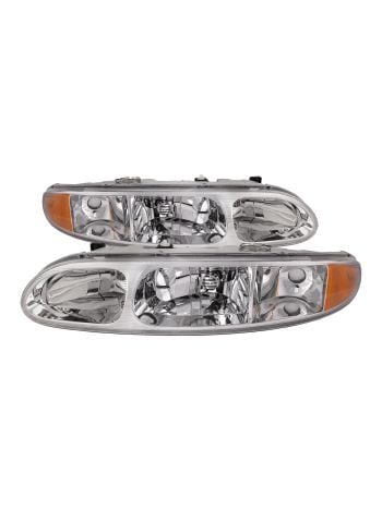 Headlights Halogen Chrome Set Left Driver Right Passenger Pair Fits 1999-2004 Oldsmobile Alero