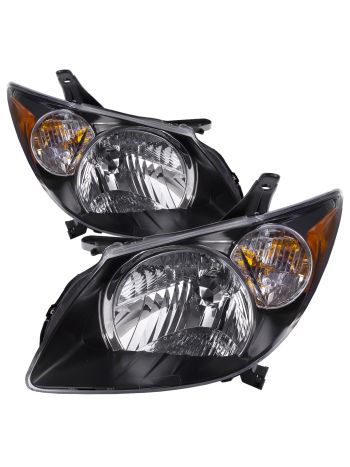 2003-2004 Pontiac Vibe Headlights Set Halogen Driver Left Passenger Right Black Housing Headlamps Pair Assembly