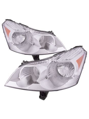 Headlights Halogen Chrome Set Driver Left Passenger Right Pair Fits 2009-2012 Chevy Traverse LS/LT