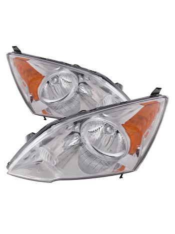 Headlights Halogen Chrome Set Left Driver Right Passenger Pair Fits 2007-2011 Honda CR-V Sedan. Does Not Include Bulbs.