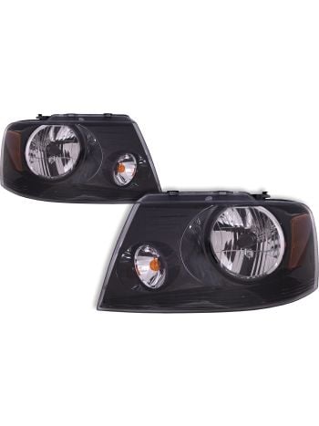 Headlights Depot 06-08 Ford F-150 Harley Edition Black Housing Headlight Set CAPA Certified