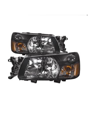 Headlight Fits Subaru Forester 2003-2004 Includes Left Driver and Right Passenger Side Chrome Housing Halogen Headlamps